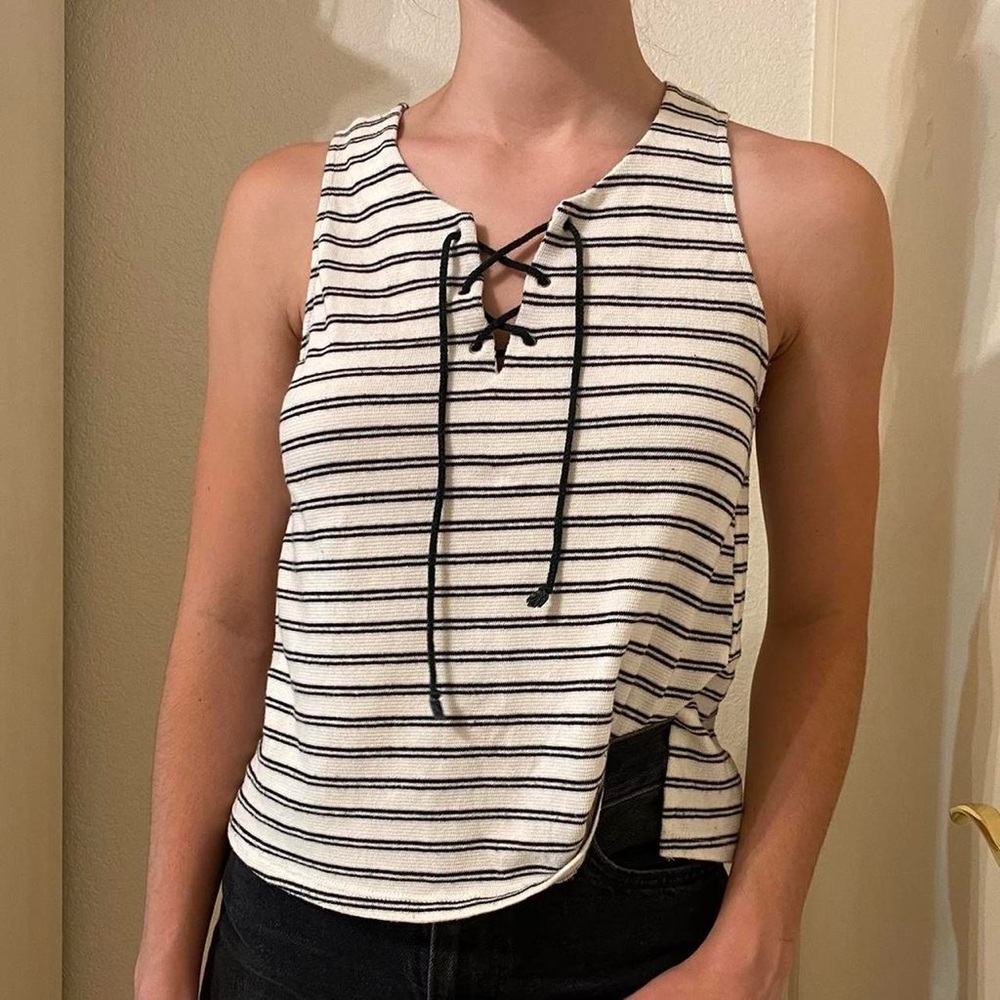 Lush Striped Lace-Up Tank Top